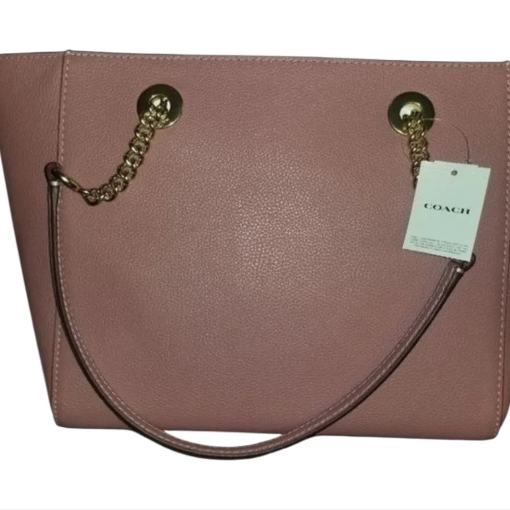COACH 57107 Dusty Rose Pink Pebbled Leather Turnlock Tote Bag‎ Purse New